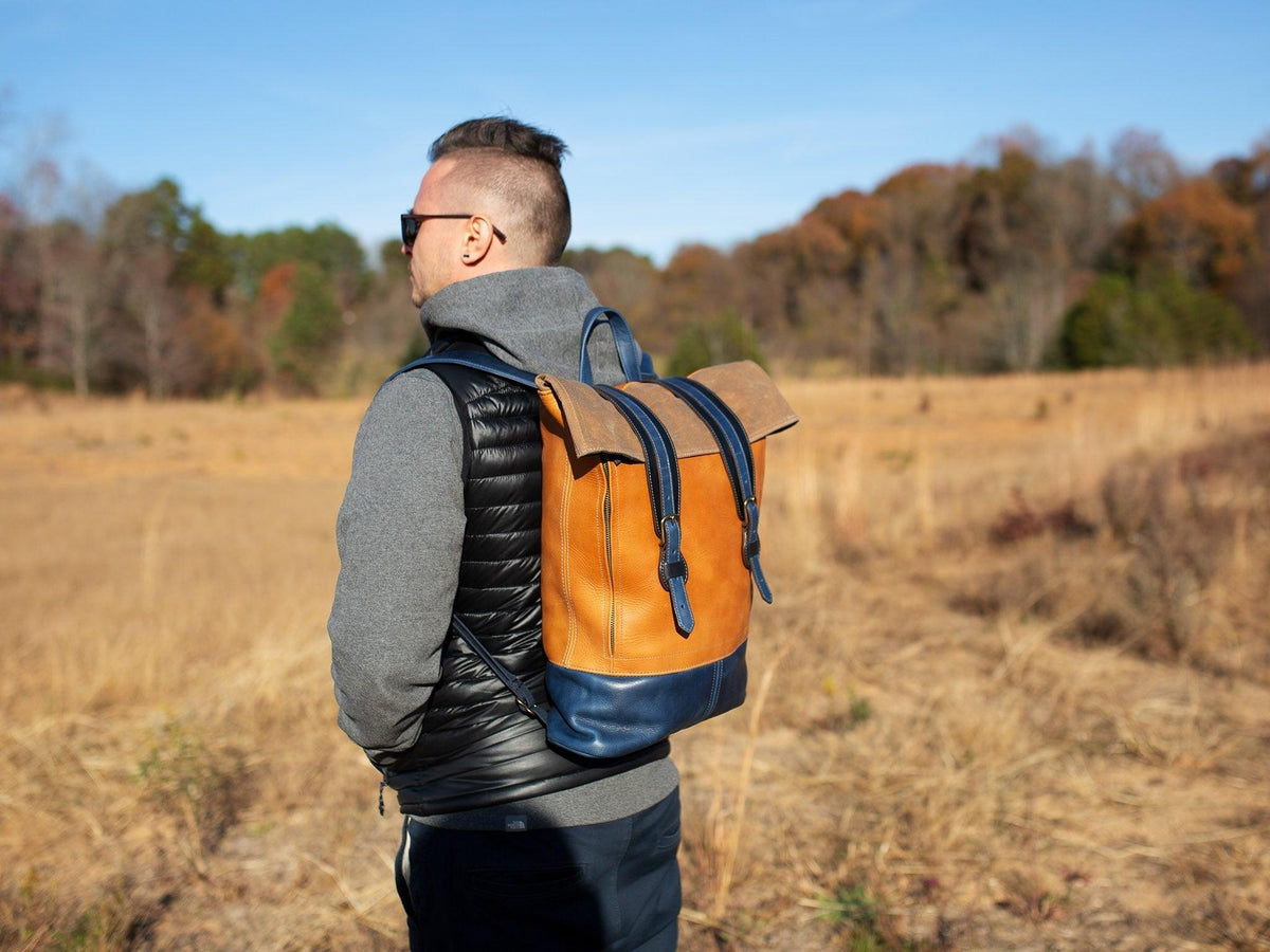 Mens Black Leather Designer Backpack Carry On Branded Travel 