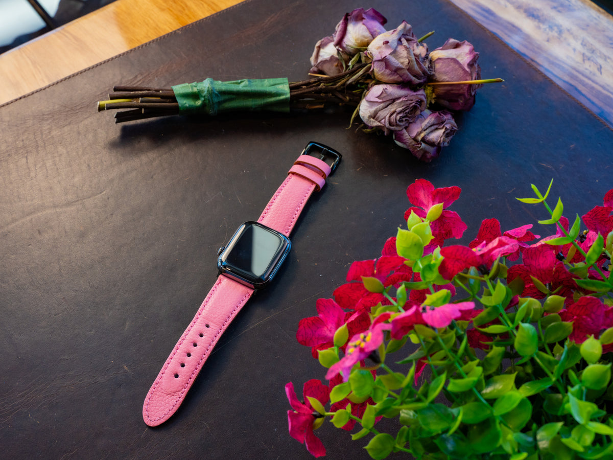 Pink leather apple watch clearance band