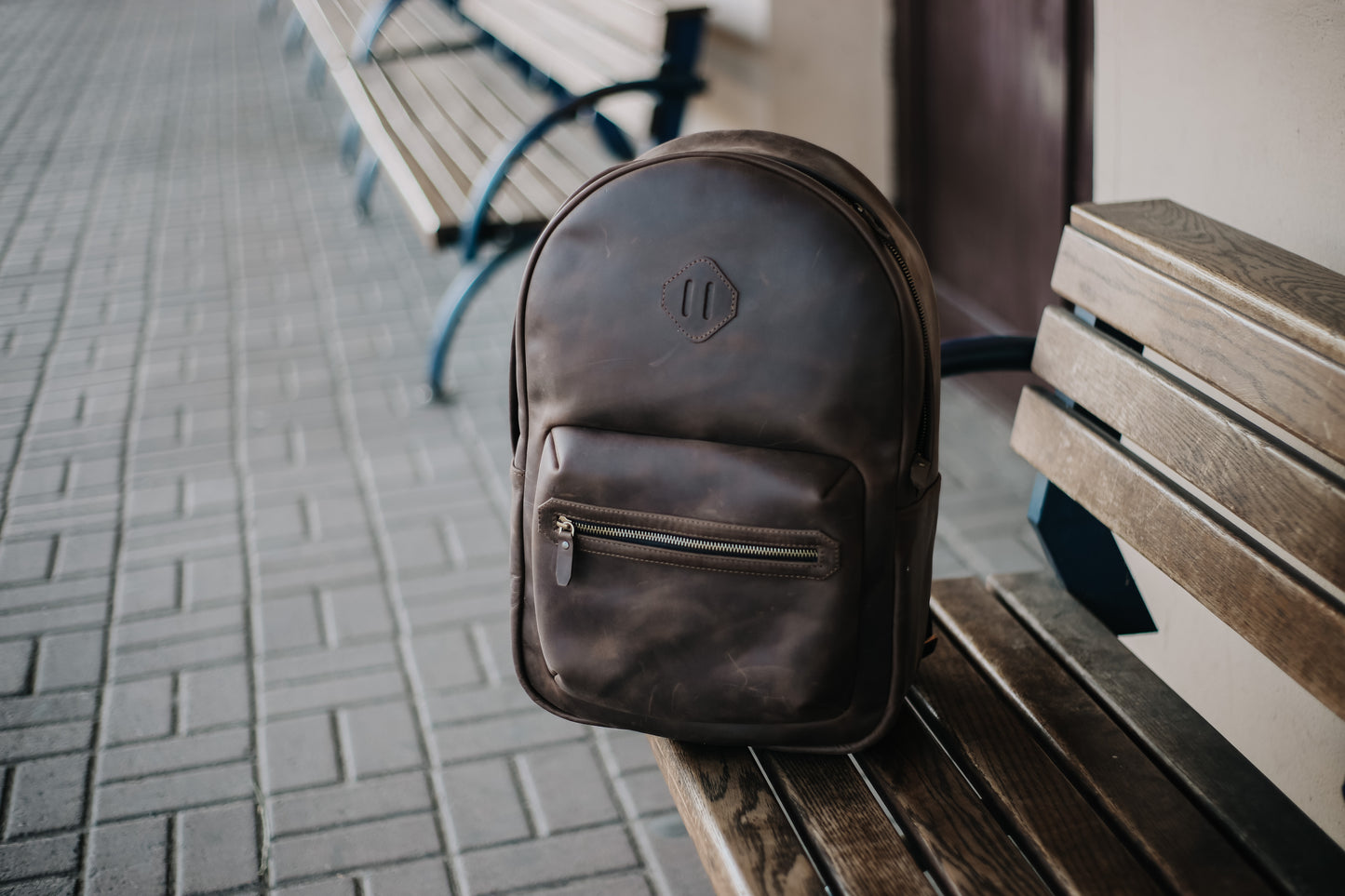 Leather Backpack City for Woman - Brown
