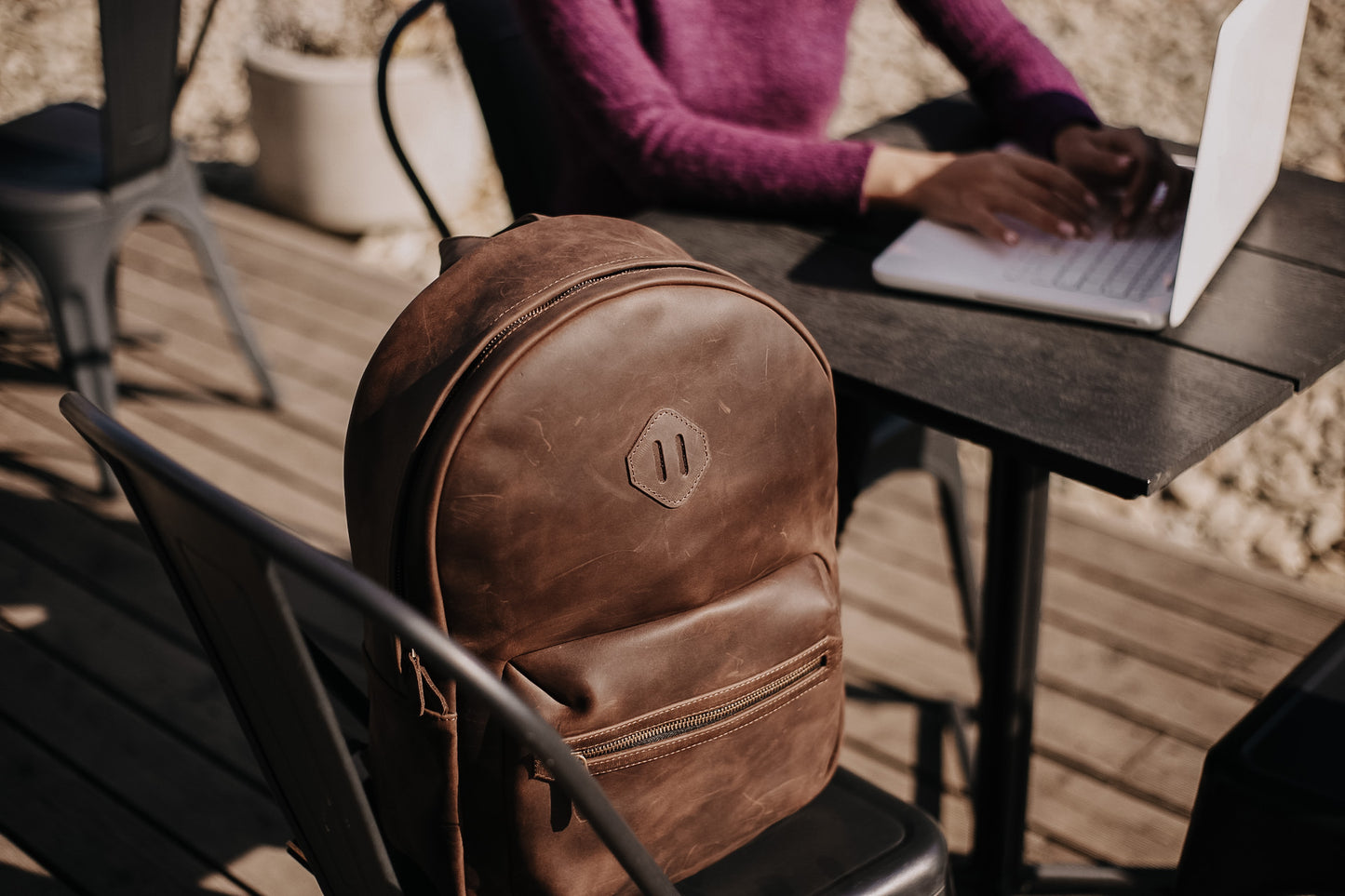 Leather Backpack City for Woman - Brown