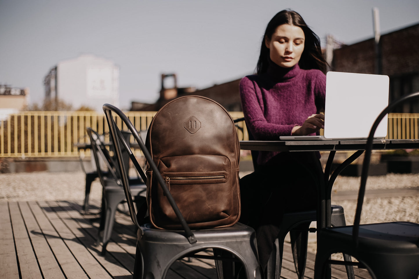 Leather Backpack City for Woman - Brown