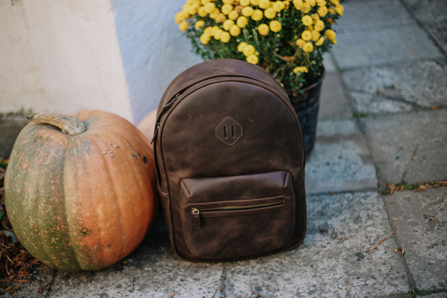 Leather Backpack City for Woman - Brown