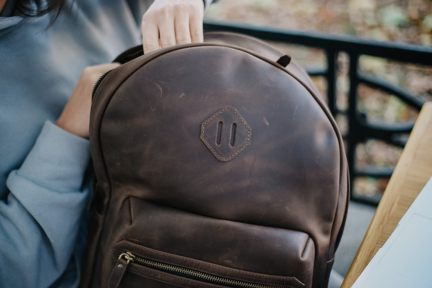 Leather Backpack City for Woman - Brown