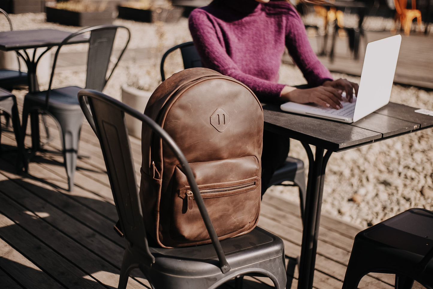 Leather Backpack City for Woman - Brown
