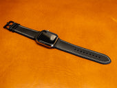 Italian Leather Apple Watch Band with Rubber Backing - Black