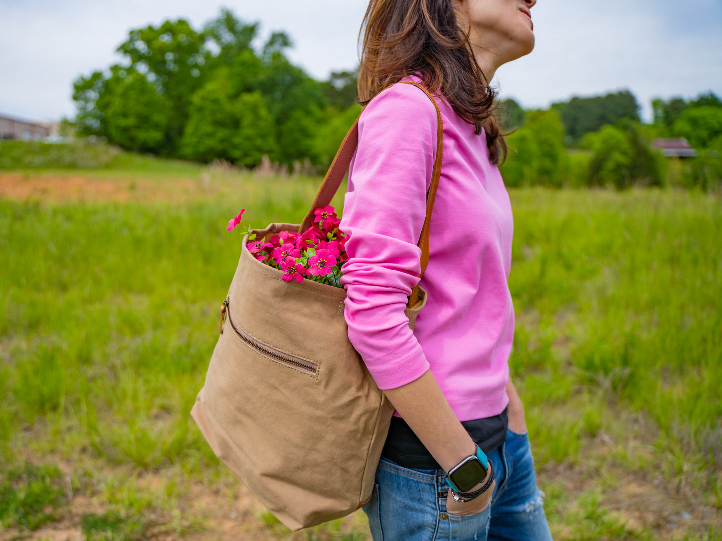 Canvas Bucket Tote Bag - Camel