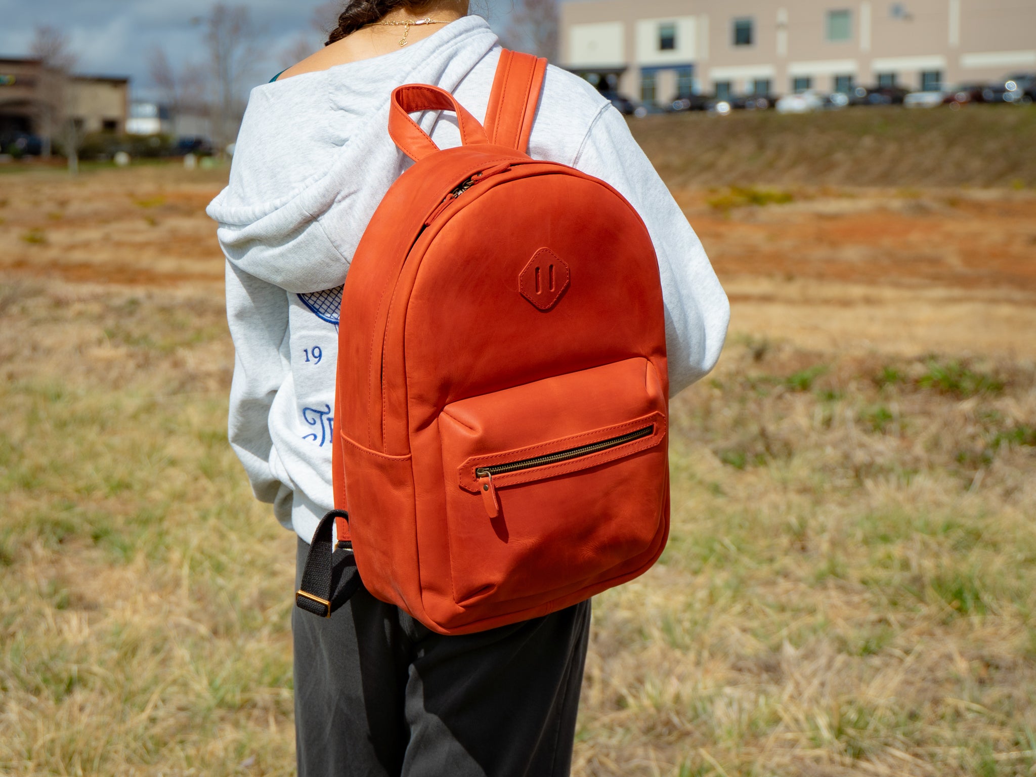 Women`s Crazy Horse Leather Backpack City - Red