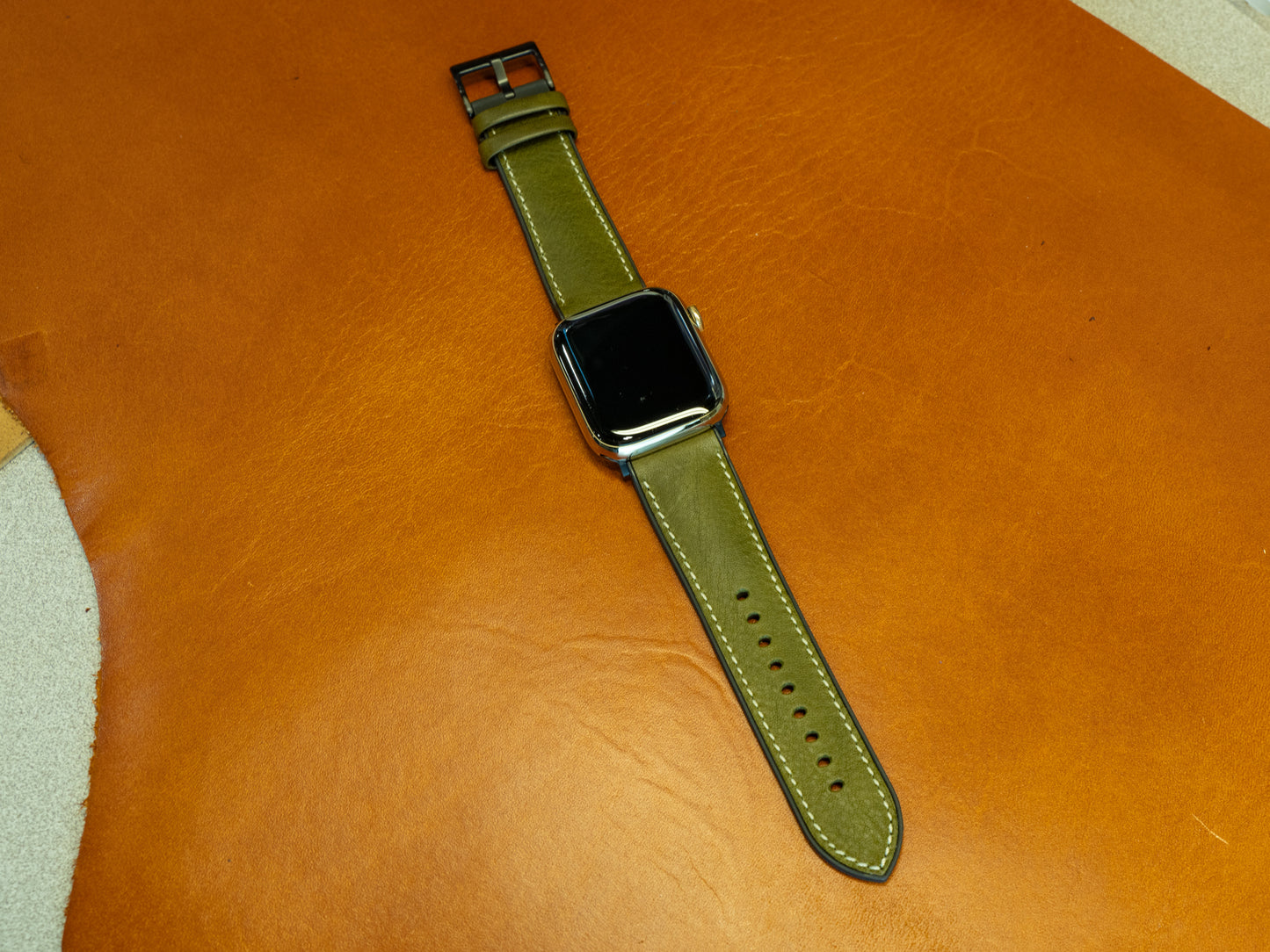 Italian Leather Apple Watch Band with Rubber Backing - Green