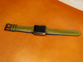 Italian Leather Apple Watch Band with Rubber Backing - Green