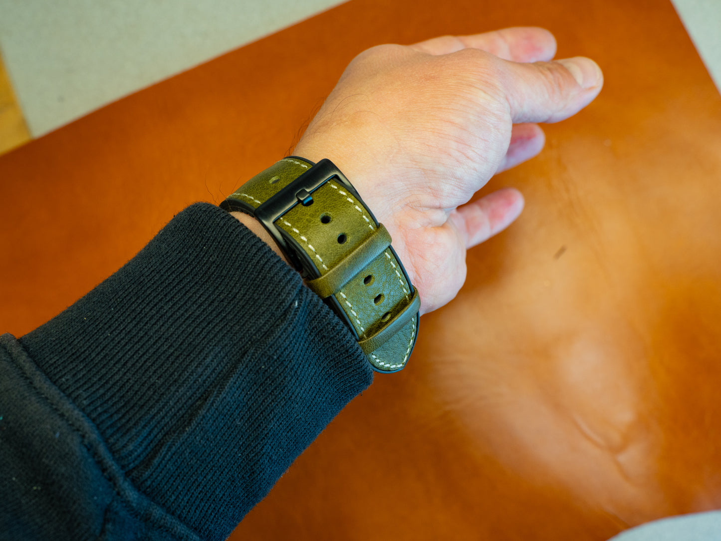 Italian Leather Apple Watch Band with Rubber Backing - Green