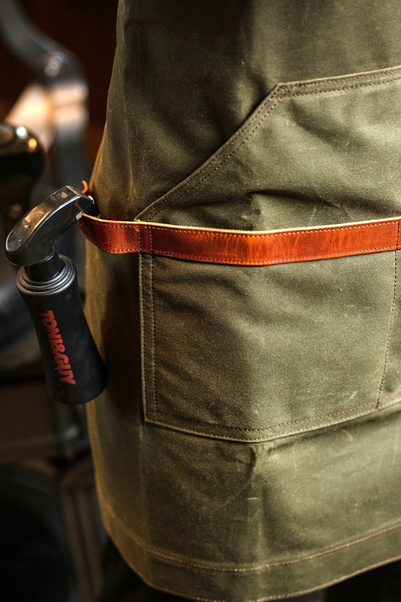 Waxed Canvas and Leather Apron - Green