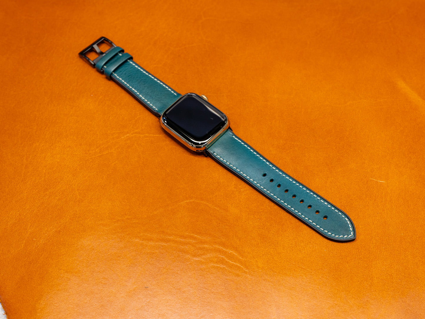 Italian Leather Apple Watch Band with Rubber Backing - Navy