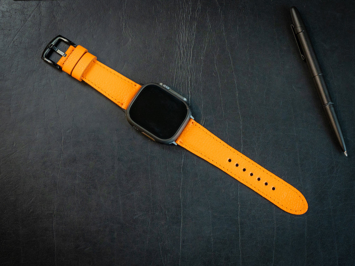 Italian Leather Apple Watch Band - Orange