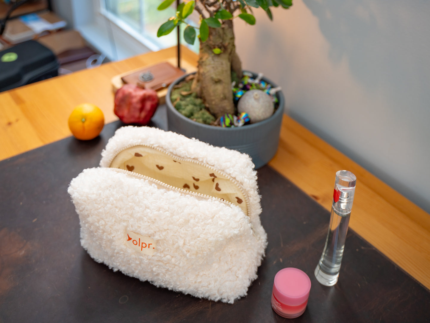 Teddy Cosmetic Makeup Organizer / Travel Pouch - Beige