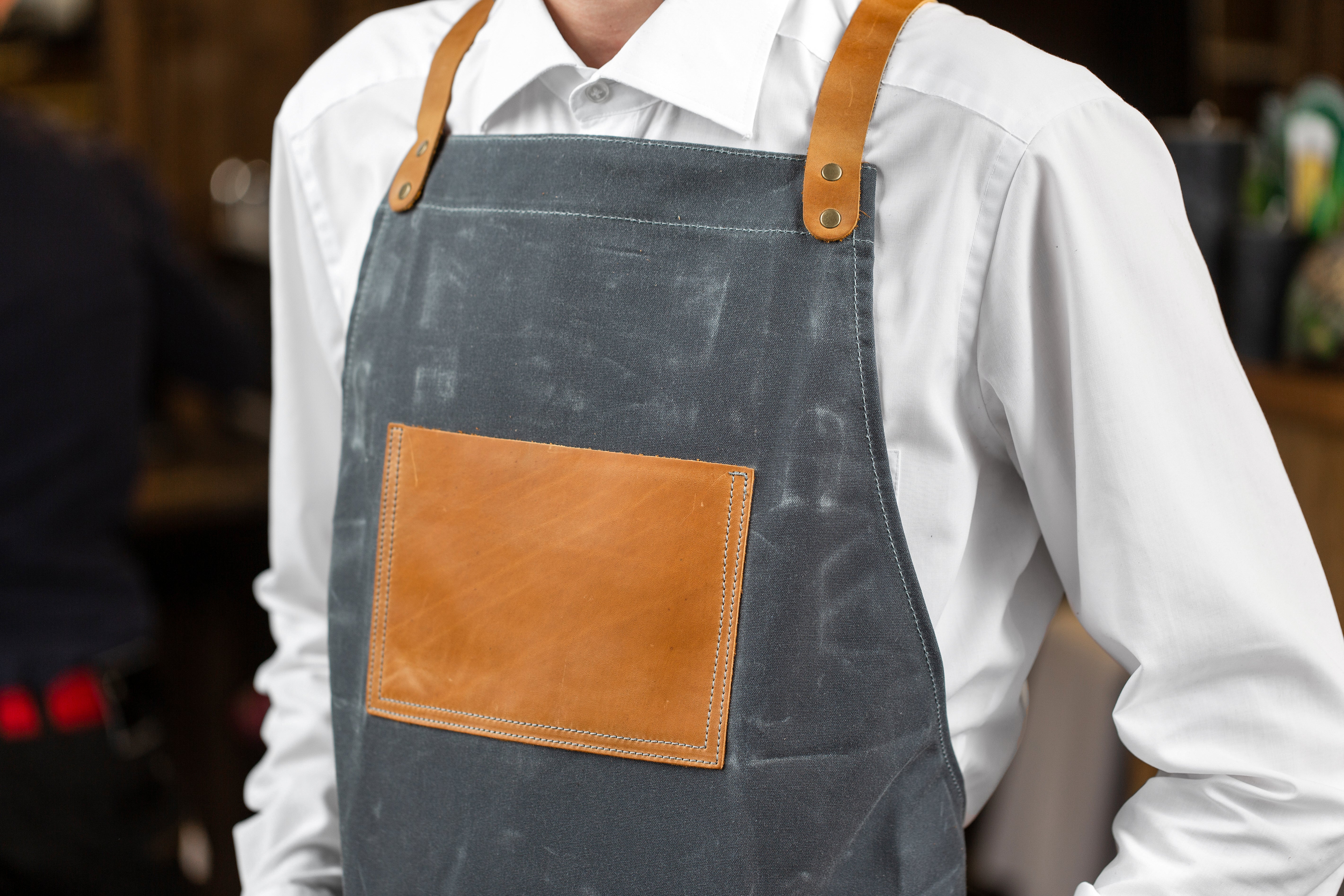 Waxed Canvas and Leather Apron - Grey Apron | Made in USA
