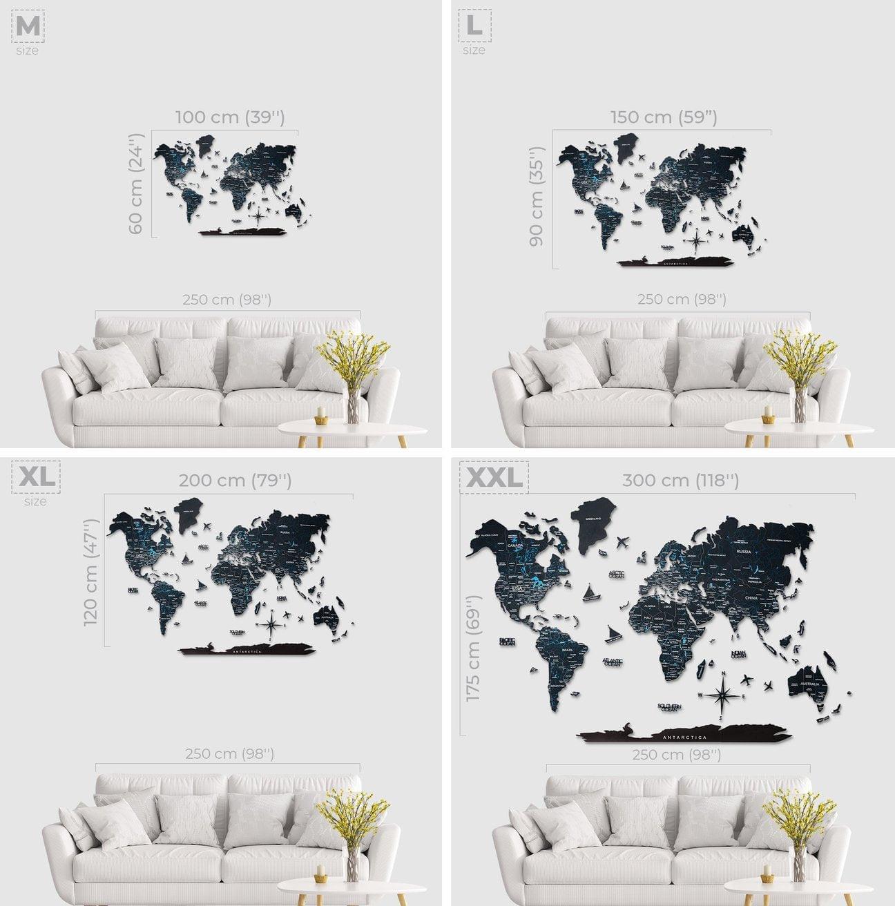 Black 2D Wooden World Map