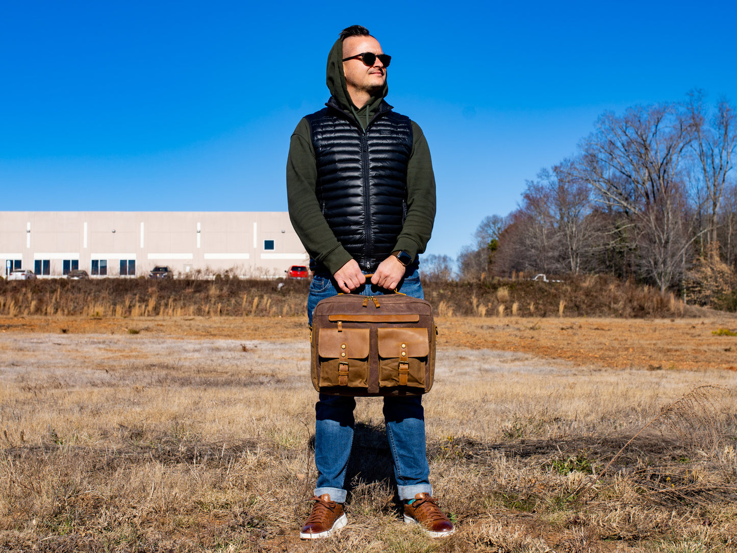 Waxed Canvas Briefcase Alvin - Brown Briefcase - olpr.