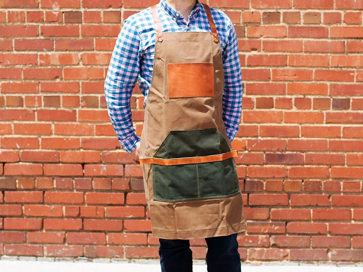 Waxed Canvas and Leather Apron - Brown Apron - olpr.