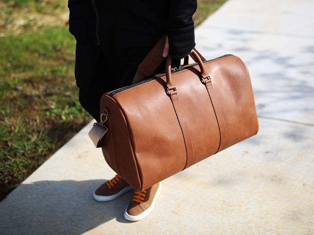 Cappuccino Leather Duffle Bag Weekend Bag - olpr.