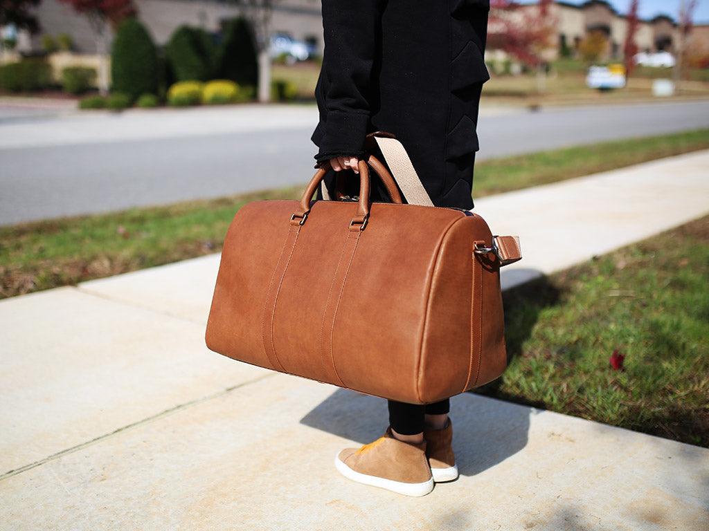 Cappuccino Leather Duffle Bag Weekend Bag - olpr.