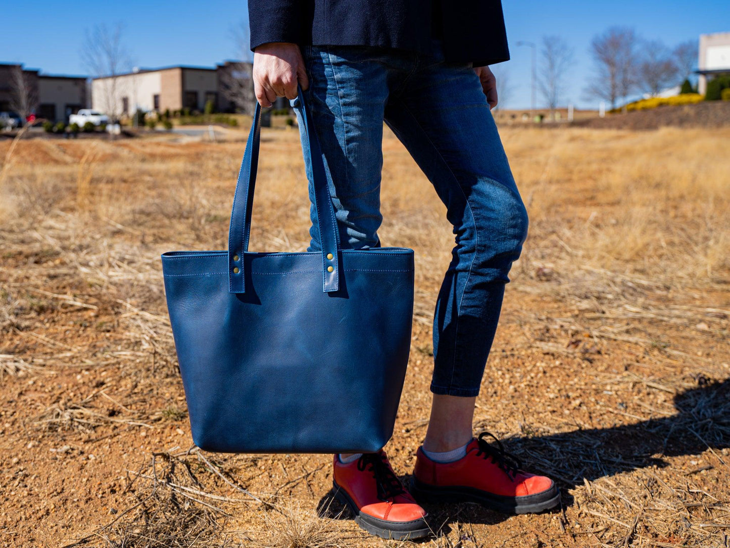 Milwaukee Leather Tote Bag - Navy Tote Bag - olpr.