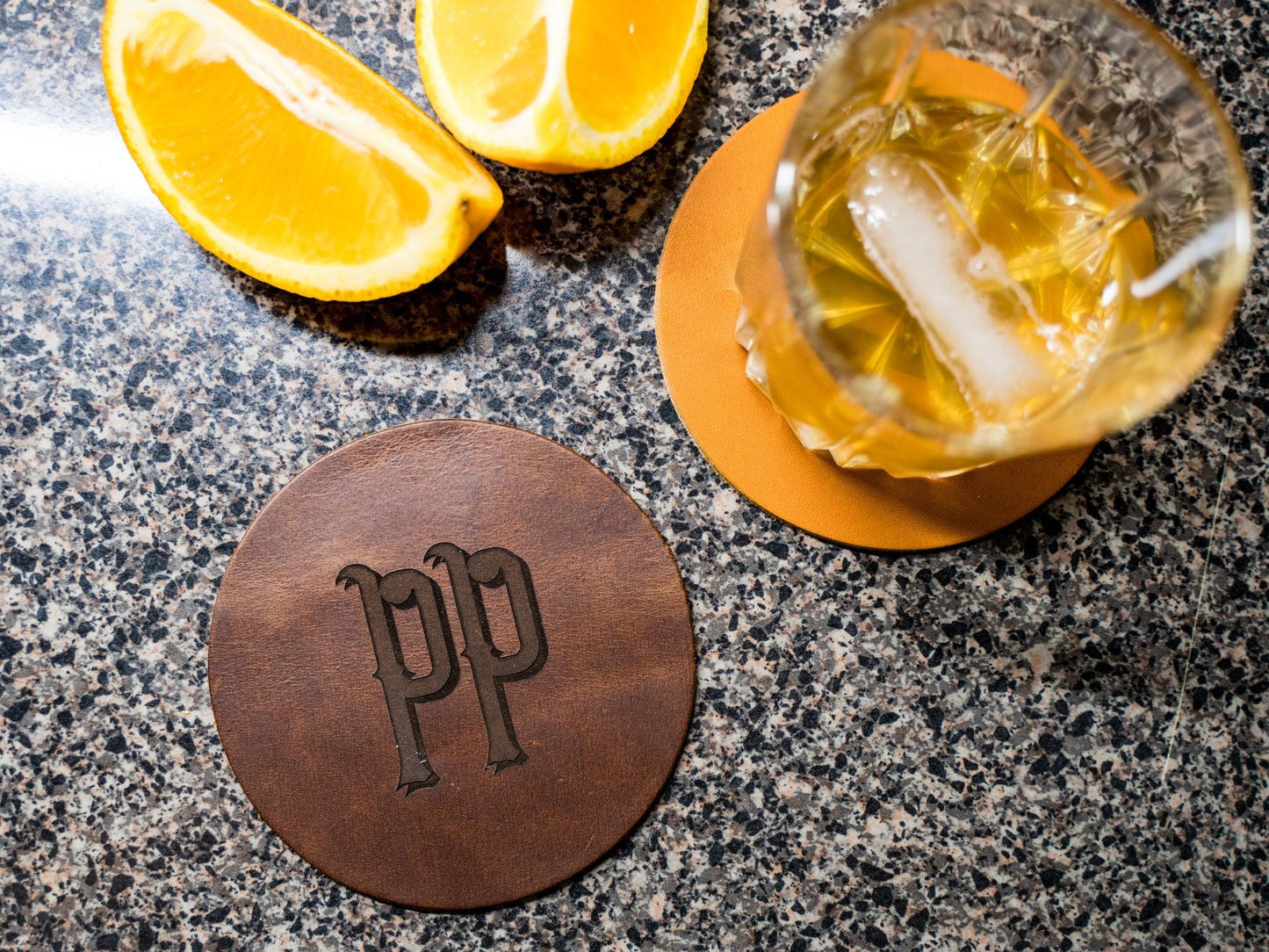 Milwaukee Leather Coaster Set - Chestnut Coasters - olpr.