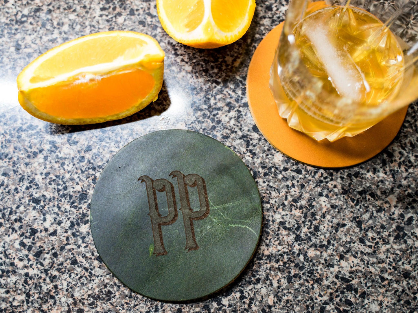 Milwaukee Leather Coaster Set - Green Moss Coasters - olpr.