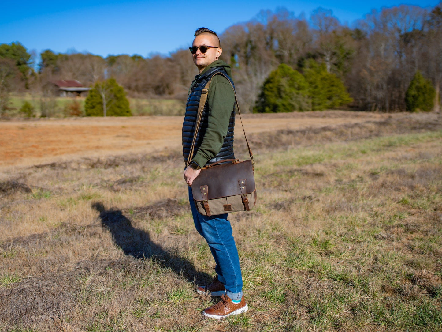 Canvas and Leather Cross Body Bag York - khaki Computer Bag - olpr.
