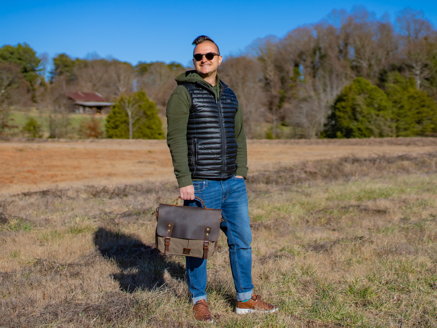 Canvas and Leather Cross Body Bag York - khaki Computer Bag - olpr.