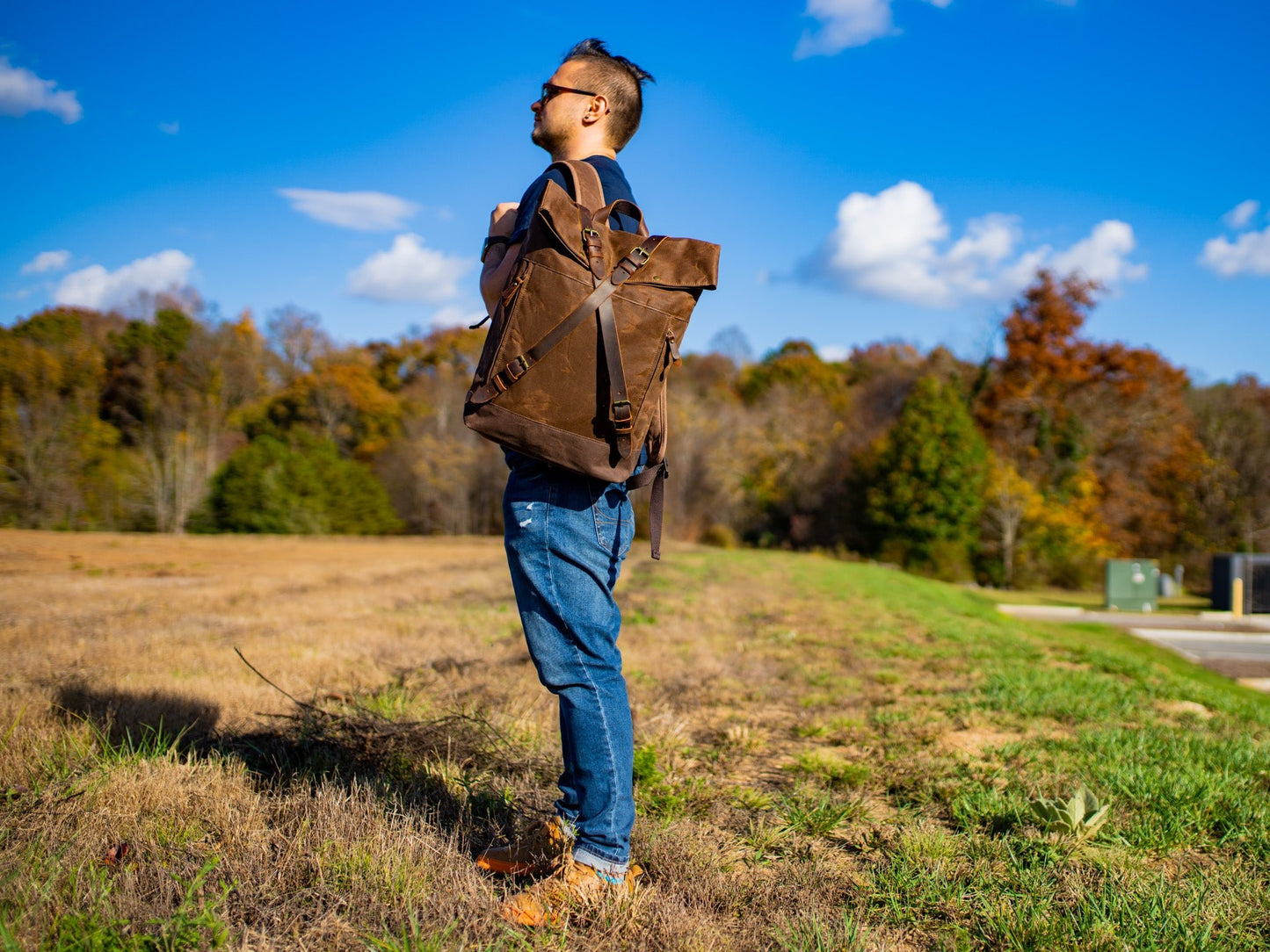 Canvas and Leather Cross Straps Backpack - Brown backpack - olpr.