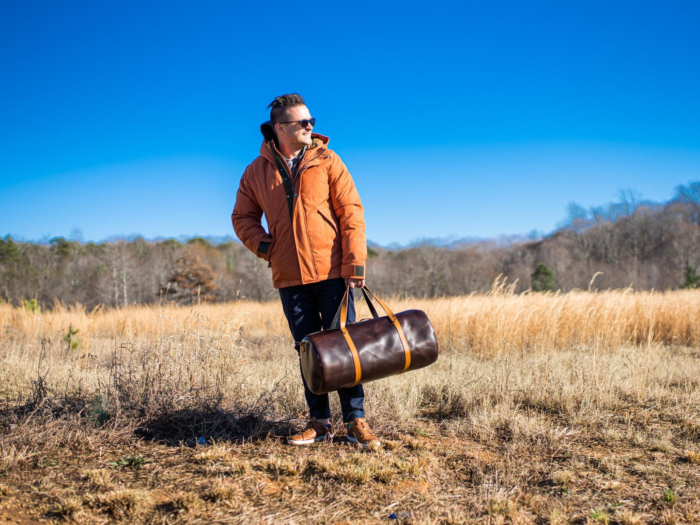 Milwaukee Brown Leather Travel Bag Weekend Bag - olpr.