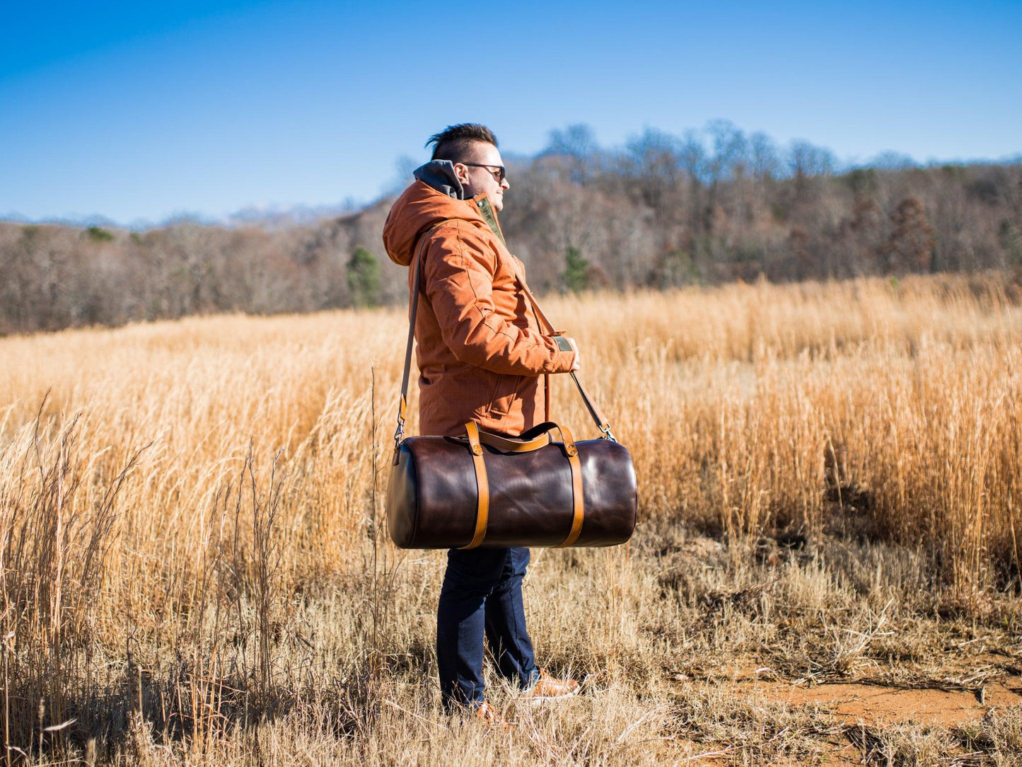 Milwaukee Brown Leather Travel Bag Weekend Bag - olpr.