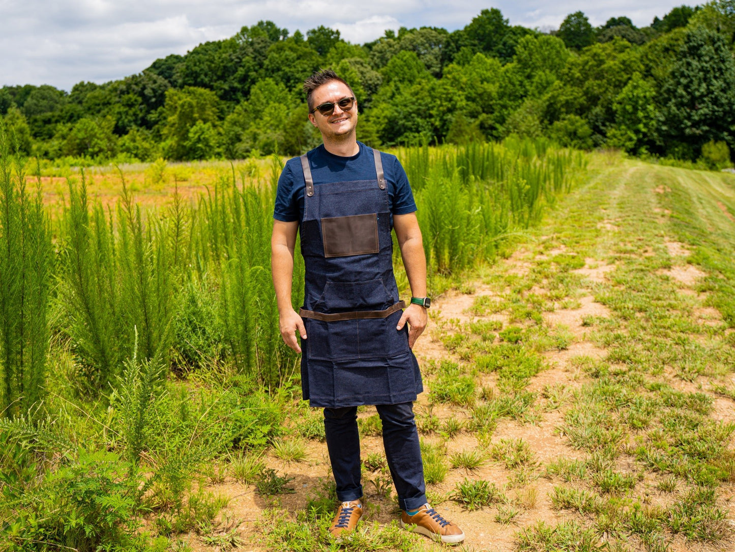 Dark Denim Canvas and Leather Apron for Barista Aprons - olpr.