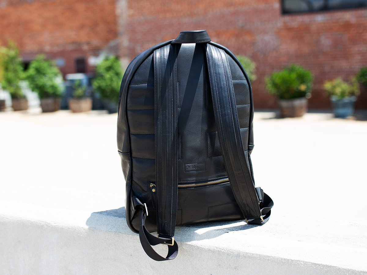 denim and leather backpack Handmade Leather and Denim Backpack City - Black