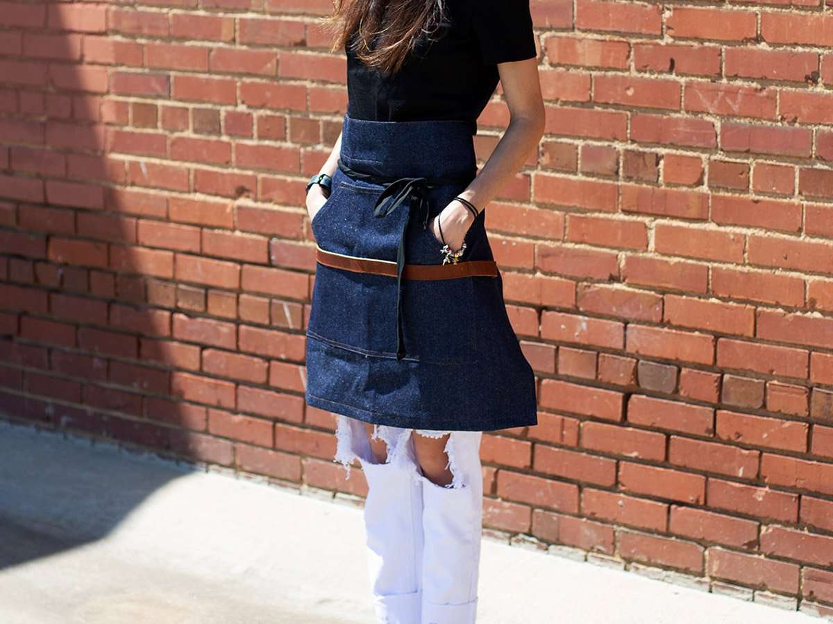 Denim Half Apron with Leather Apron - olpr.