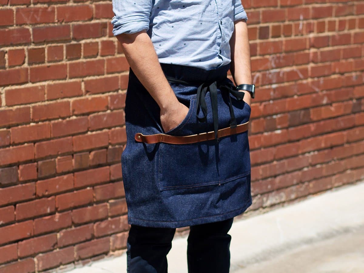 Denim Half Apron with Leather Apron - olpr.