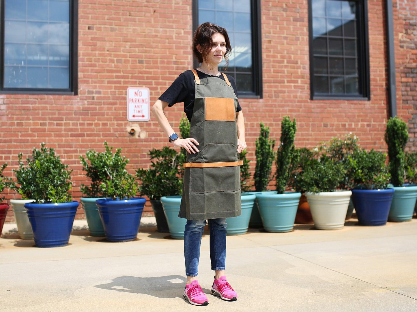 Waxed Canvas and Leather Apron - Green Apron - olpr.
