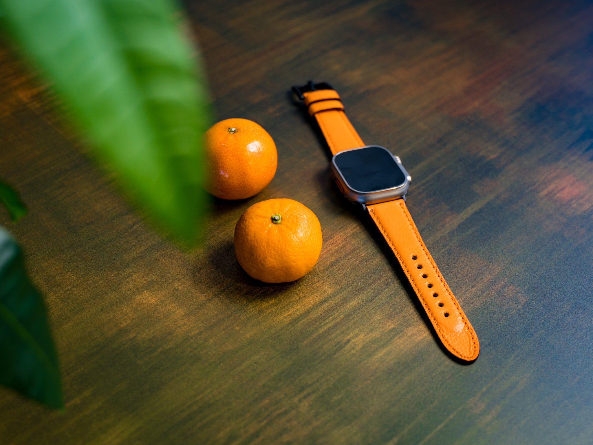 Italian Leather Apple Watch Band Orange - Main Image