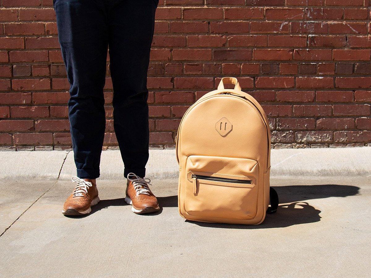 cream backpack leather Italian Leather Backpack City