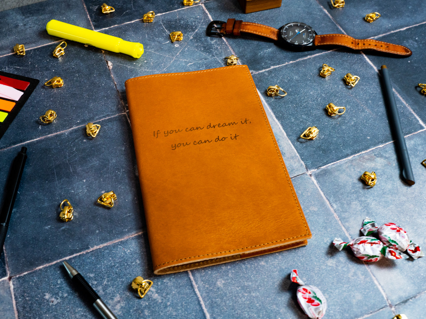 Journal With Quote (Engraved) - Crazy Horse Leather - Wheat Journal - olpr.