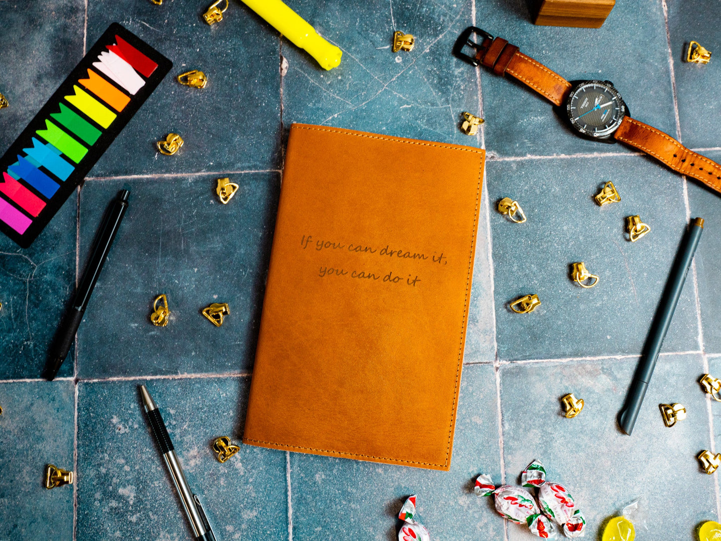 Journal With Quote (Engraved) - Crazy Horse Leather - Wheat Journal - olpr.