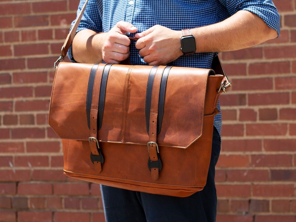Leather Man Work Bag - Tan Briefcase - olpr.
