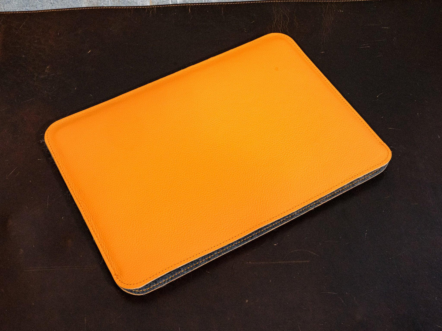 Leather Macbook Sleeve With Wool Lining - Orange  - olpr.