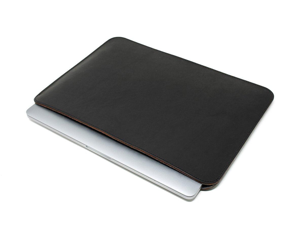 Handmade Leather Macbook Sleeve With Wool Lining Black