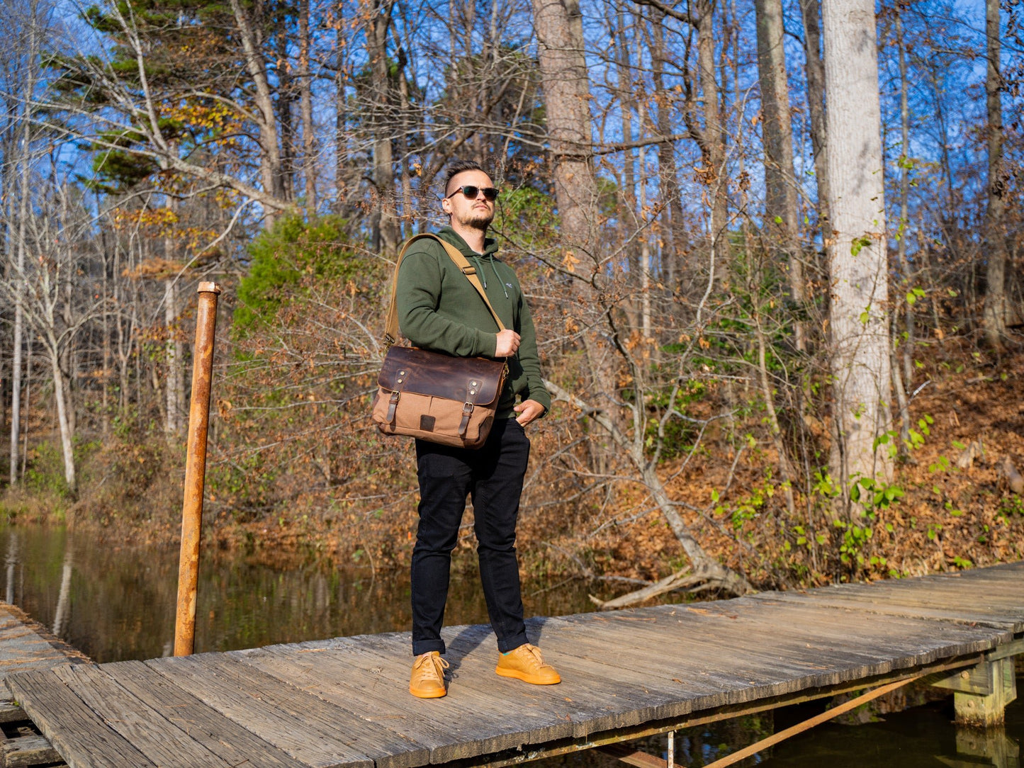 Canvas and Leather Cross Body Bag York - Brown Computer Bag - olpr.
