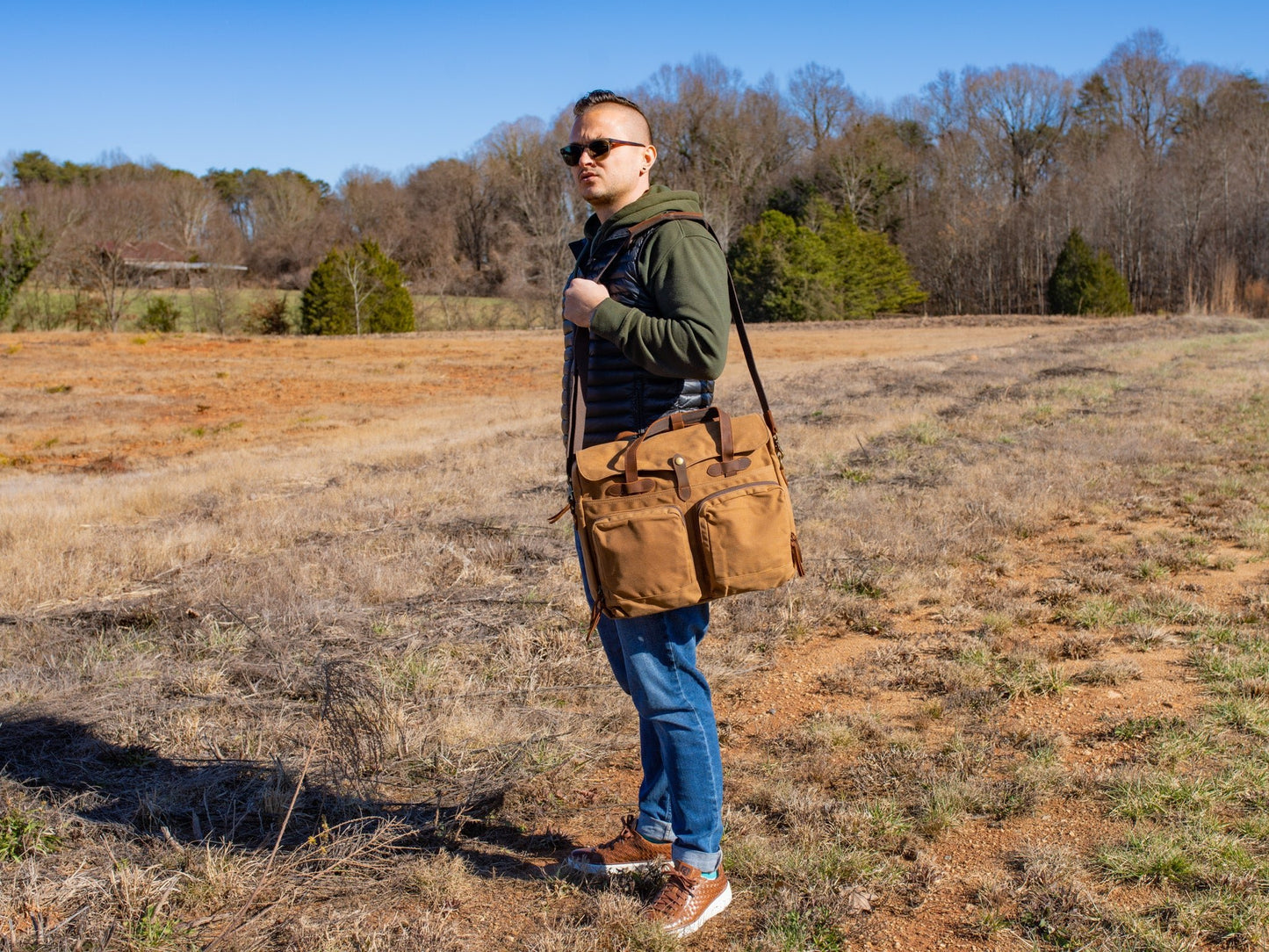 Canvas and Leather Briefcase Marty - Camel Briefcase - olpr.