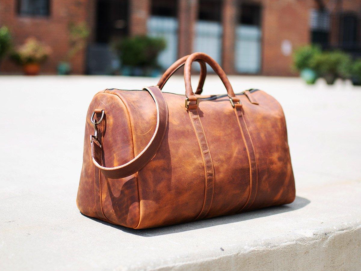 Milwaukee Leather Duffle Bag Ginger Handmade in USA