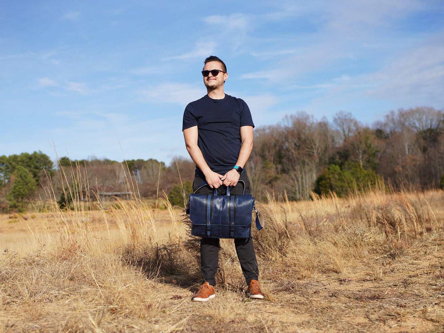 Leather Man Work Bag - Navy Briefcases - olpr.