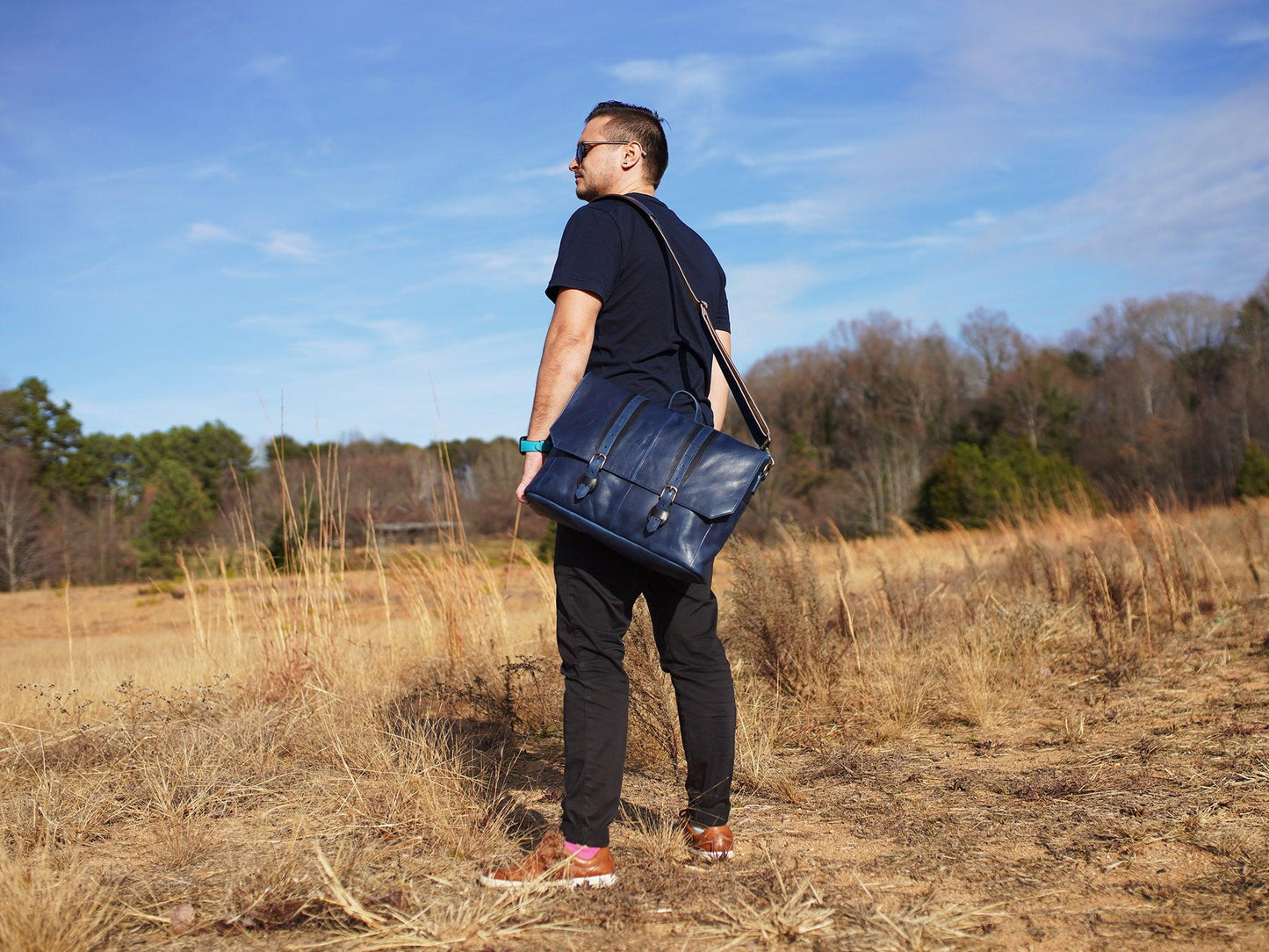 Leather Man Work Bag - Navy Briefcases - olpr.