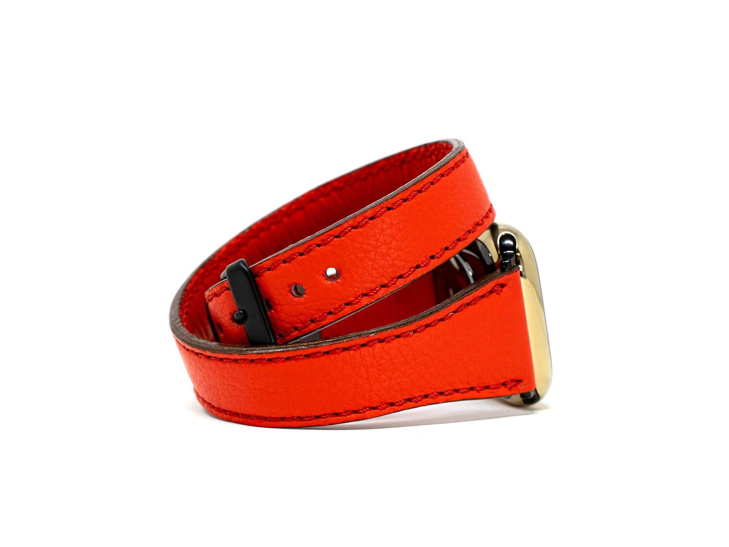 Petite Double Italian Leather Apple Watch Band - Red iWatch Strap - olpr.
